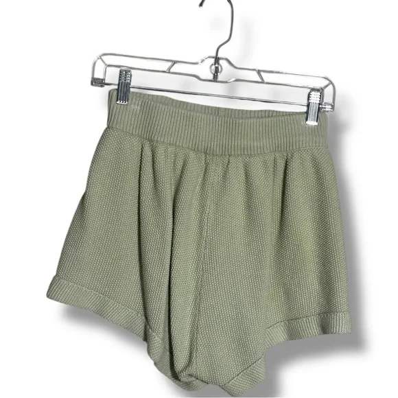 Lily High Waist Mint Green/Cream Elastic Waist With Drawstring Knit Micro Shorts - Picture 6 of 11